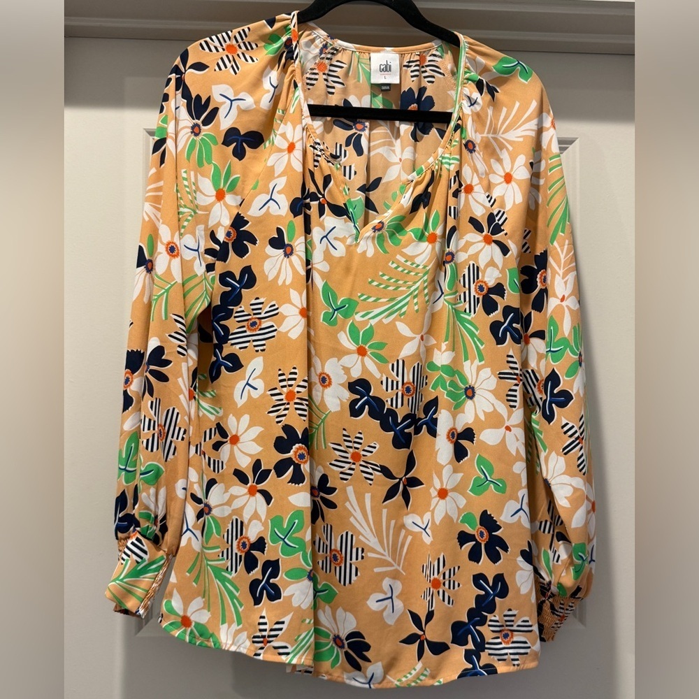 CAbi Floral‎ Blouse - Orange, Green, Blue, White